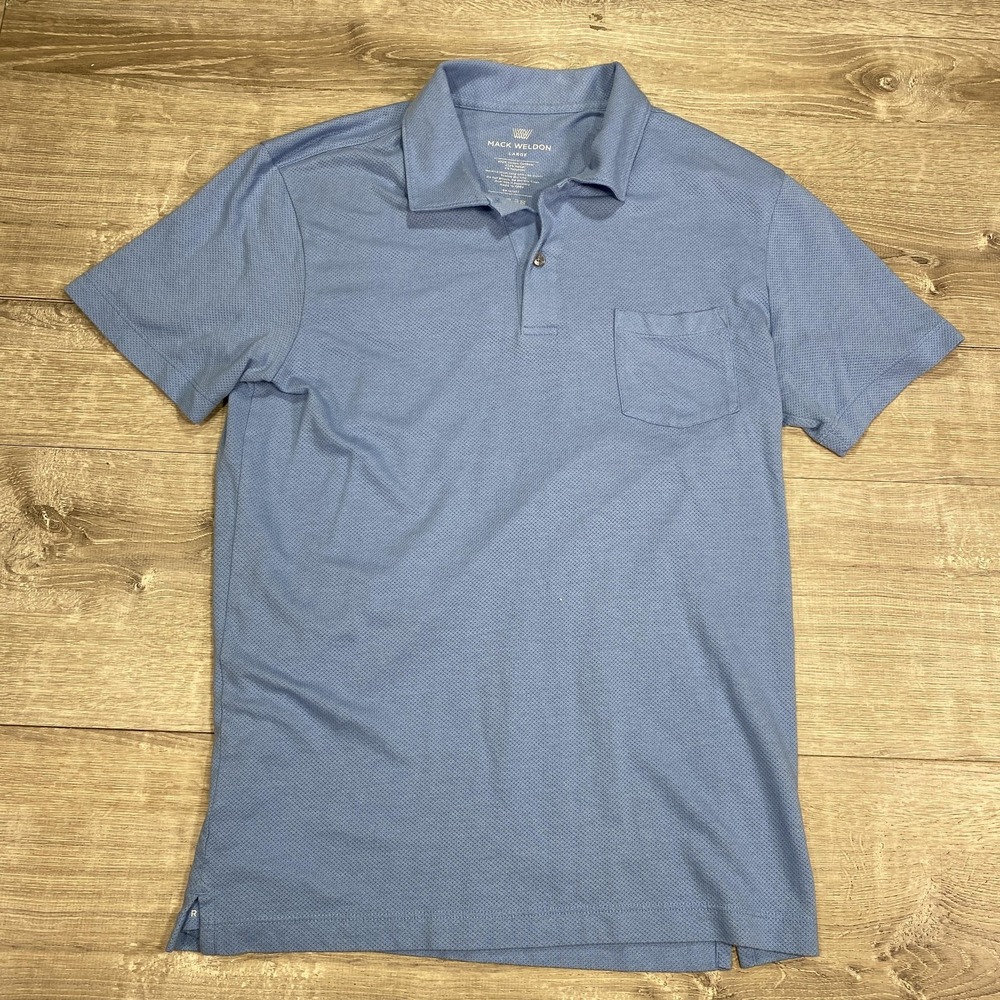 Mack Weldon Polo Shirt Mens Large Blue Pique Pocket Casual Daily Wear Comfort
